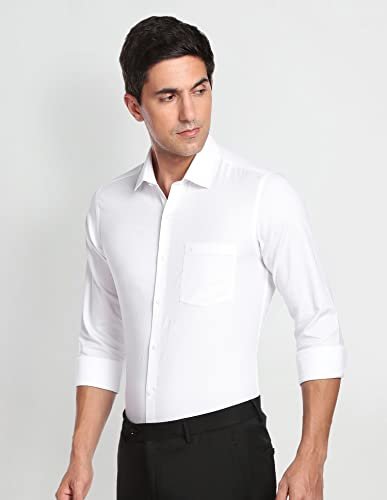 Arrow Men's Solid Full Sleeve Slim Fit Cutaway Collar Cotton Formal Shirt (ARCBOSH0001_White_40) - Image 7