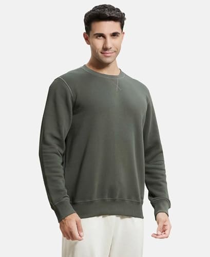 Jockey US92 Men's Super Combed Cotton Rich Fleece Fabric Sweatshirt with Stay Warm Treatment_Deep Olive_L - Image 6