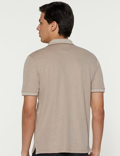 Peter England Men's Premium Branded Regular Fit Half Sleeve Polo T-Shirt with Pocket | Cotton Rich | Birds Eye Interlock Weave Beige - Image 11