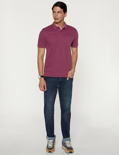 Peter England Men's Premium Branded Regular Fit Half Sleeve Polo T-Shirt with Pocket | Cotton Rich | Birds Eye Interlock Weave Magenta - Image 2