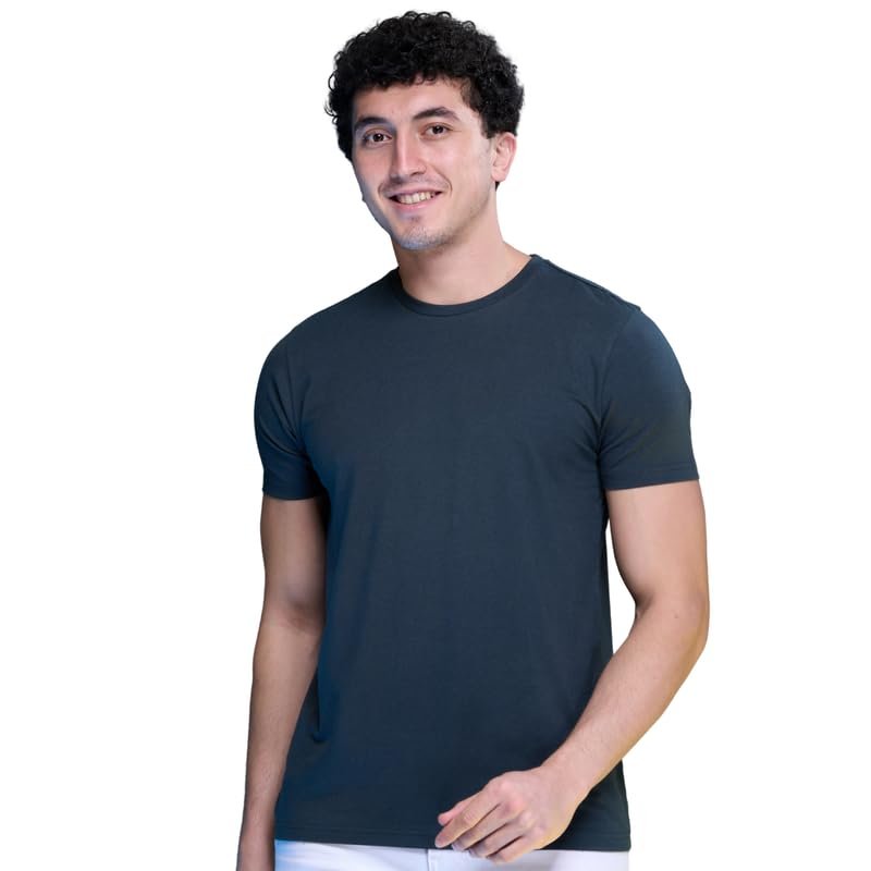 INTERWOVE Men's Bamboo Cotton Round Neck, Regular Slim Fit T - Shirt, Half Sleeve, Stylish, Solid Plain Anti Microbial, Anti Odor |Comfort Fit Causal Wear - Forest Green - L