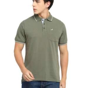 AMERICAN CREW Men Cotton Regular Fit Polo Collar T-Shirt with Pocket (AC392-XL_Light Olive)