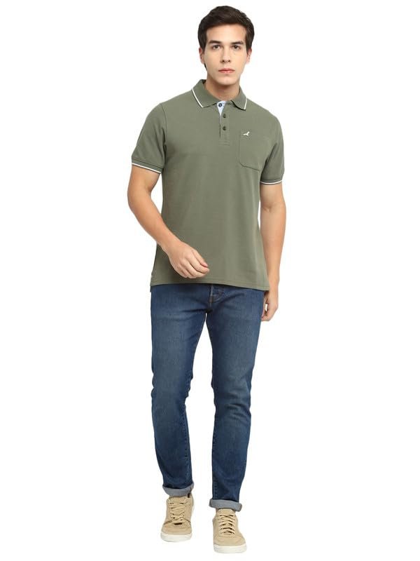 AMERICAN CREW Men Cotton Regular Fit Polo Collar T-Shirt with Pocket (AC392-XL_Light Olive) - Image 8