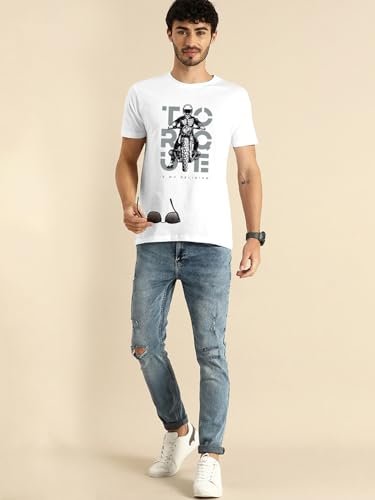 Bewakoof Men's Graphic Print Regular Fit Half Sleeve Round Neck Cotton T-Shirt White - Image 8