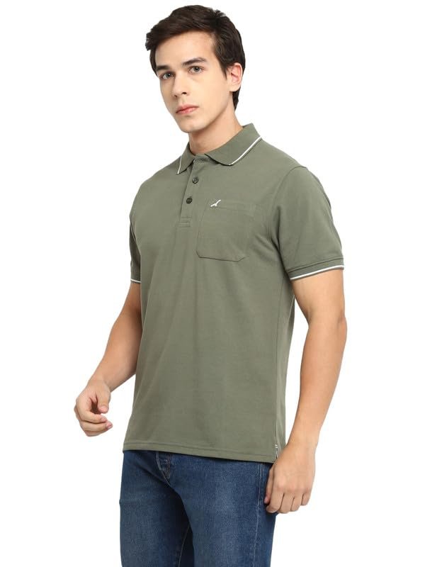 AMERICAN CREW Men Cotton Regular Fit Polo Collar T-Shirt with Pocket (AC392-XL_Light Olive) - Image 6