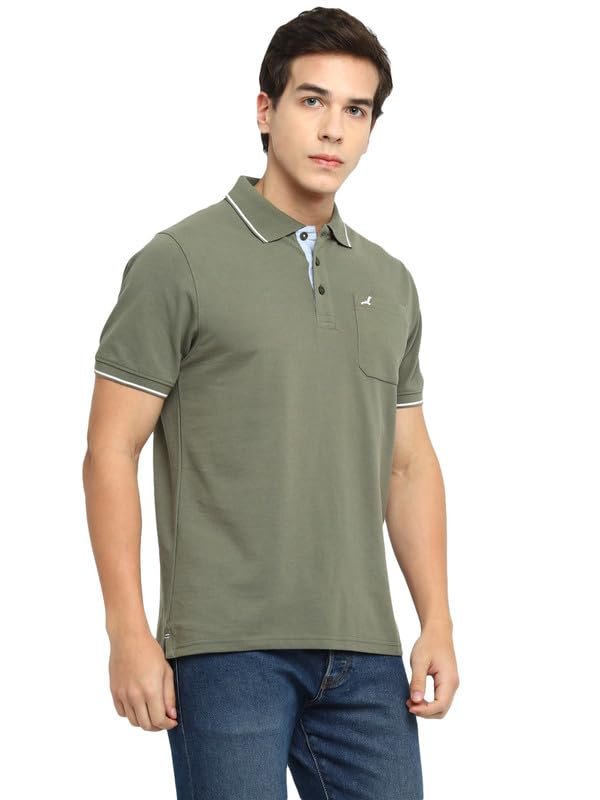 AMERICAN CREW Men Cotton Regular Fit Polo Collar T-Shirt with Pocket (AC392-XL_Light Olive) - Image 5