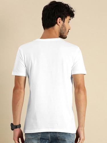 Bewakoof Men's Graphic Print Regular Fit Half Sleeve Round Neck Cotton T-Shirt White - Image 9