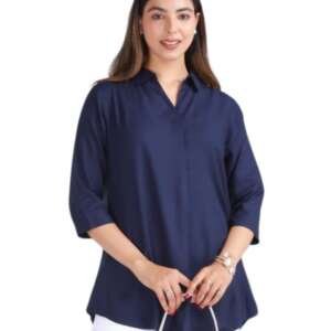 Mlada Rayon Flare Top for Women | Rayon Tunic Tops for Women Western | 3/4th Sleeve Regular Fit and Flare Top | Women Office Tops Tunic | Western Long Shirt Top for Women | Shirt Collar Top for Women