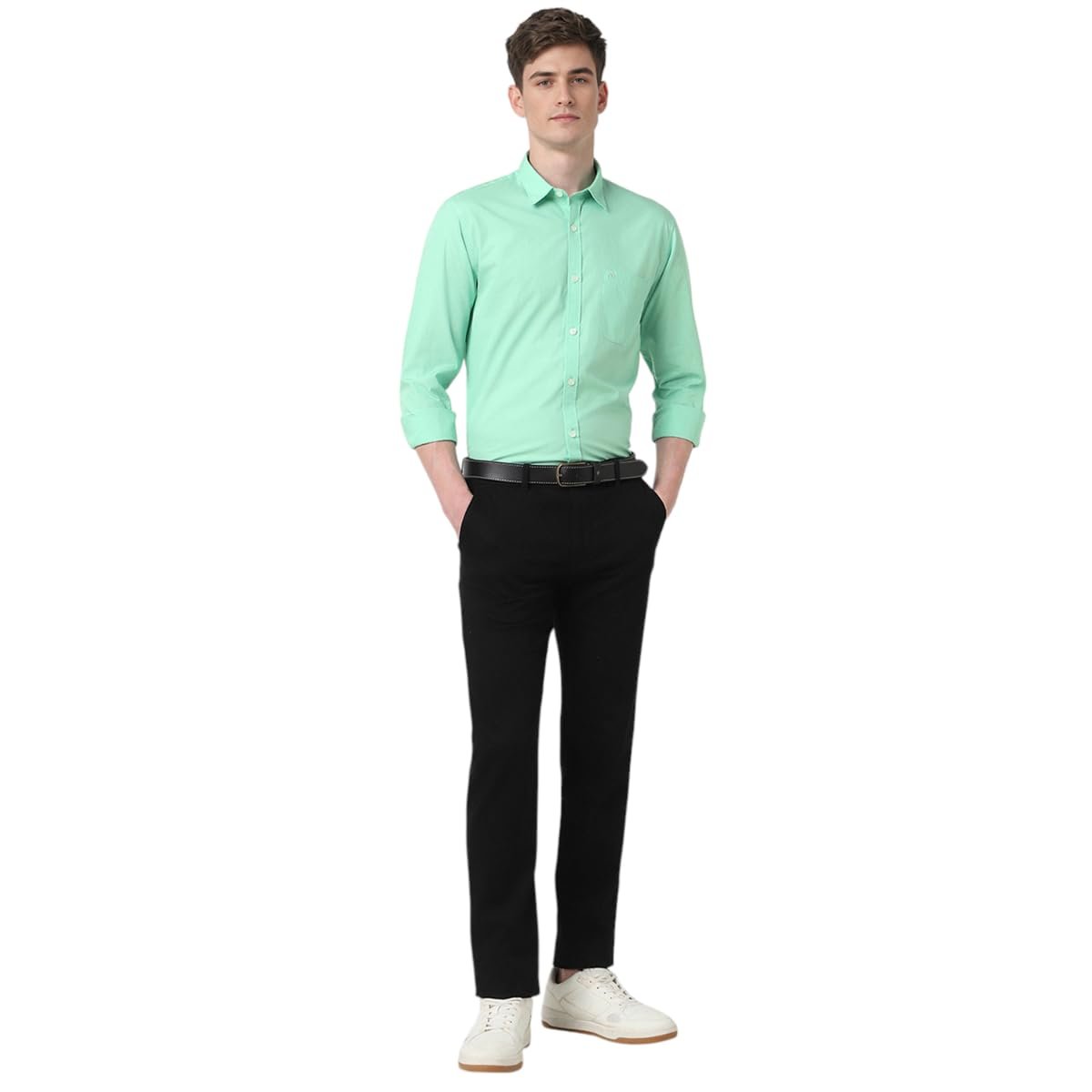Peter England Men's Classic Slim Fit Full Sleeve Oxford Shirt | 100% Cotton Green - Image 2
