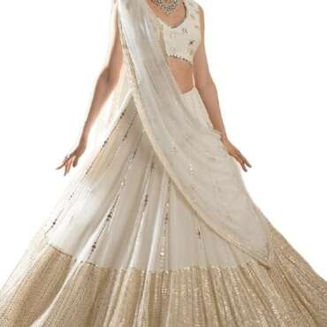 Omkar Tex's Off White color Georgette Bridal Lehenga choli with Dupatta set for women for party,wedding and Festive