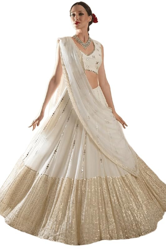 Omkar Tex's Off White color Georgette Bridal Lehenga choli with Dupatta set for women for party,wedding and Festive