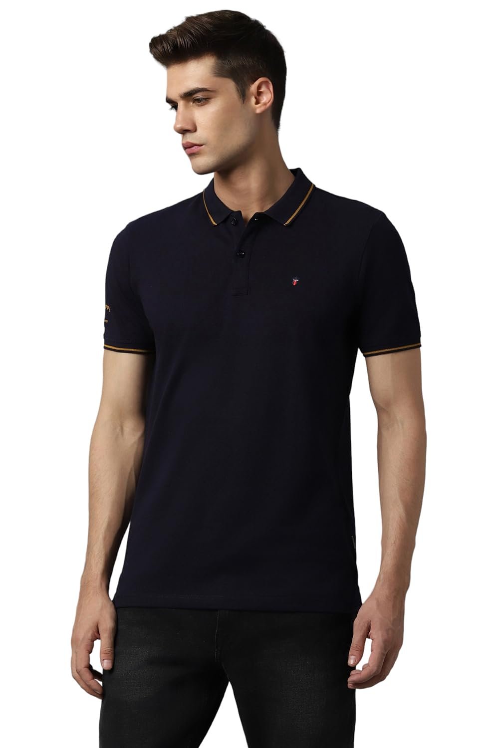 Louis Philippe Cotton Men's Solid Slim Fit T-Shirt (LRKPCSLFI53303_Navy, Large - Image 5