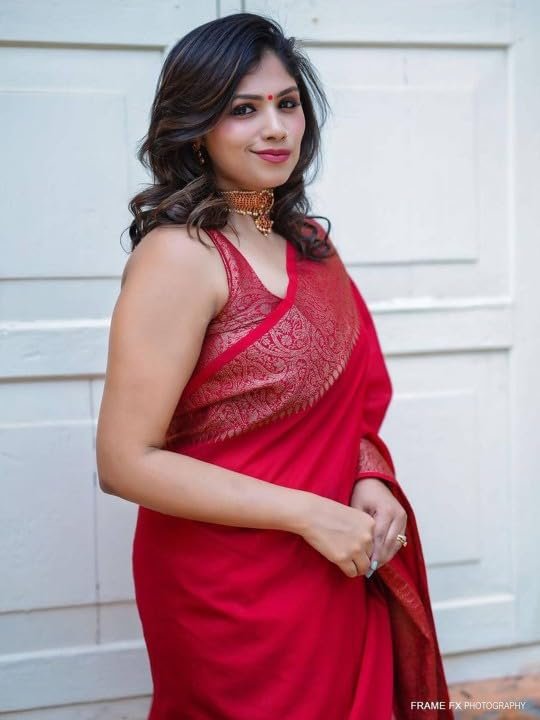 Yashika Women's Solid Red Banarasi Kanjivaram Cotton Silk Saree With Unstitched Blouse Material For Women (AZ-YS-OG-JHATKA RED) - Image 5