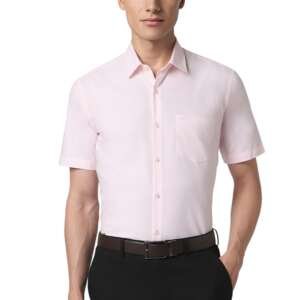 Peter England Men's Everday Regular Fit Solid Shirt | Cotton Rich | 5-Pin Pocketing Pink