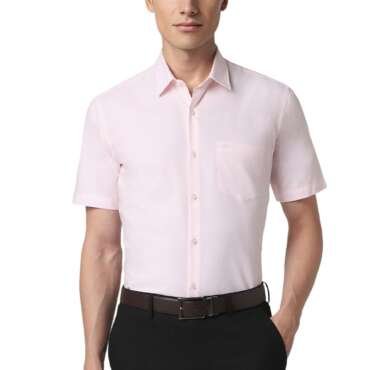 Peter England Men's Everday Regular Fit Solid Shirt | Cotton Rich | 5-Pin Pocketing Pink