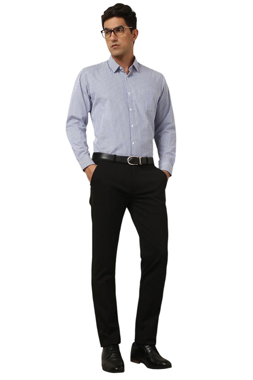 Peter England Men's Regular Fit Full Sleeve Striped Formal Shirt | Cotton Rich | Wonder Fabric | Premium Dobby Weave Blue - Image 2