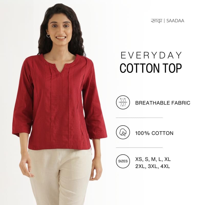 SAADAA Everyday Cotton Top | Women's Regular Solid Color Top | Casual/Office Wear (L, Raspberry) - Image 8