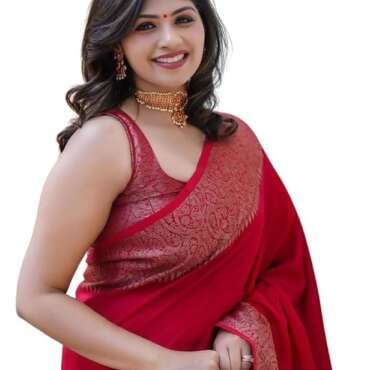 Yashika Women's Solid Red Banarasi Kanjivaram Cotton Silk Saree With Unstitched Blouse Material For Women (AZ-YS-OG-JHATKA RED)