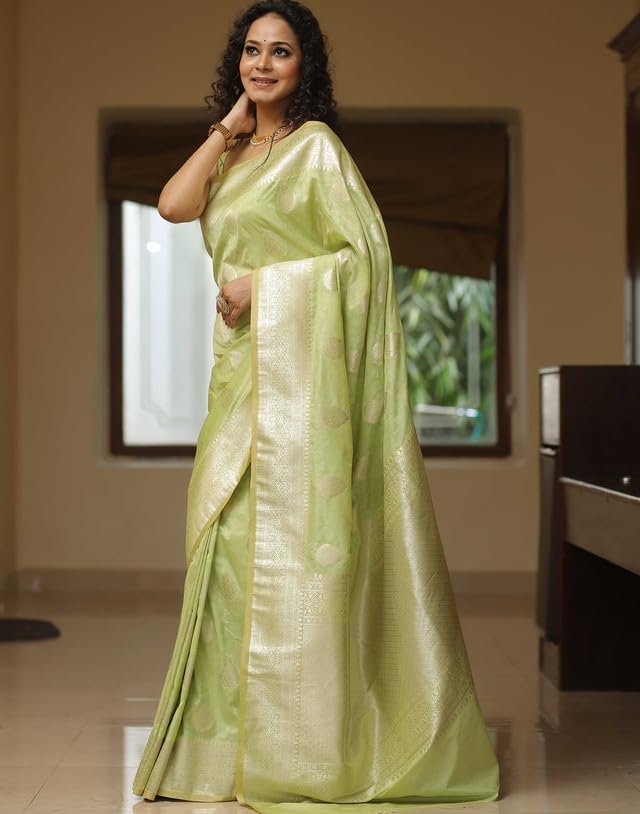 SIRIL Women's Kanjivaram Soft Silk Saree Pure Silk Saree With Unstitched Blouse Piece (4192S785_Light Green) - Image 6