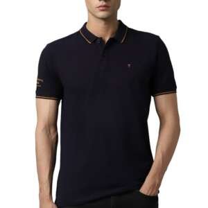 Louis Philippe Cotton Men's Solid Slim Fit T-Shirt (LRKPCSLFI53303_Navy, Large