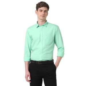Peter England Men's Classic Slim Fit Full Sleeve Oxford Shirt | 100% Cotton Green