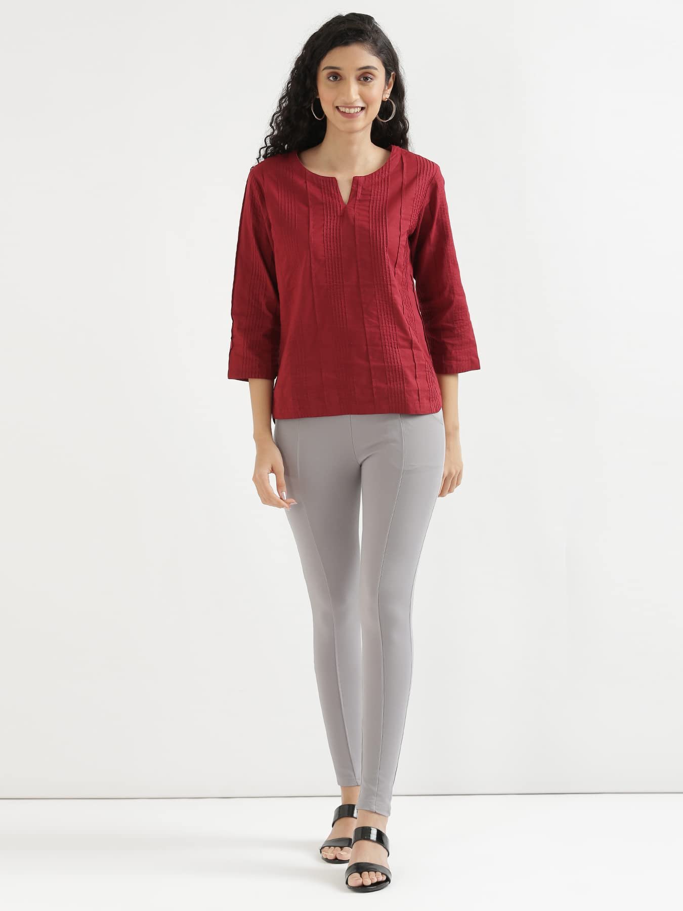 SAADAA Everyday Cotton Top | Women's Regular Solid Color Top | Casual/Office Wear (L, Raspberry) - Image 2