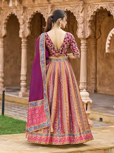 PURVAJA Women's Jacquard Semi-Stitched Lehenga choli (Hira-Wine_Free Size) - Image 5