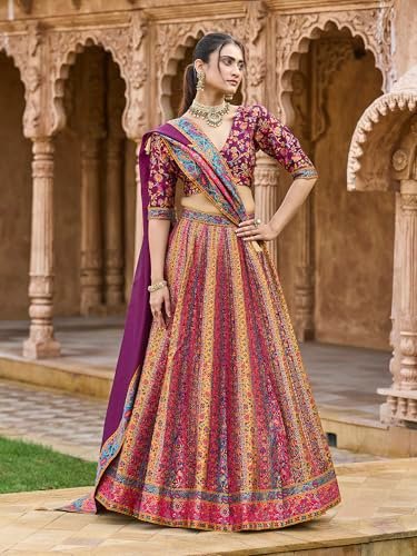 PURVAJA Women's Jacquard Semi-Stitched Lehenga choli (Hira-Wine_Free Size) - Image 6