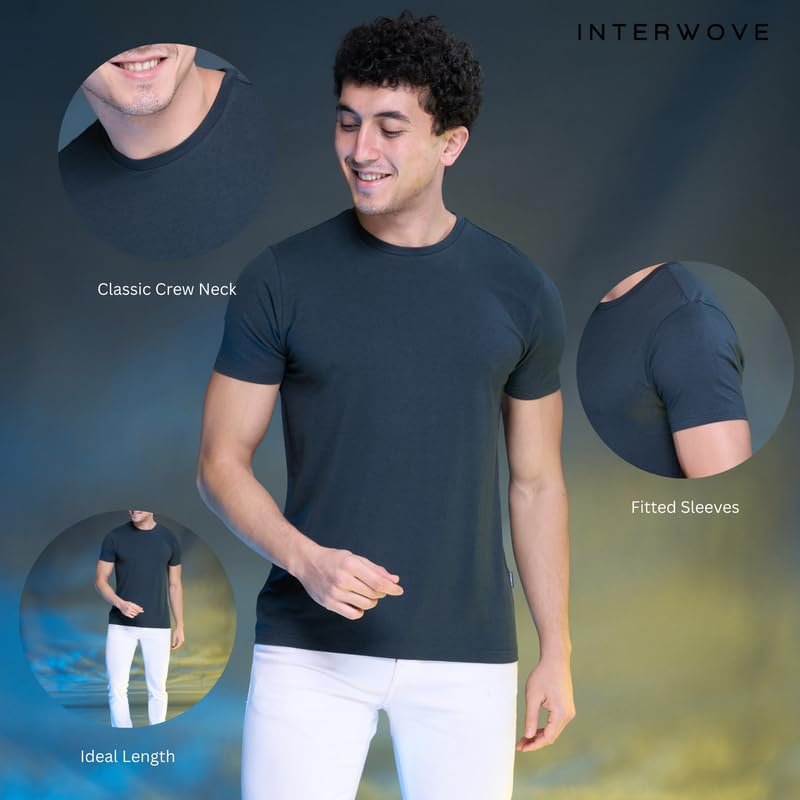 INTERWOVE Men's Bamboo Cotton Round Neck, Regular Slim Fit T - Shirt, Half Sleeve, Stylish, Solid Plain Anti Microbial, Anti Odor |Comfort Fit Causal Wear - Forest Green - L - Image 3