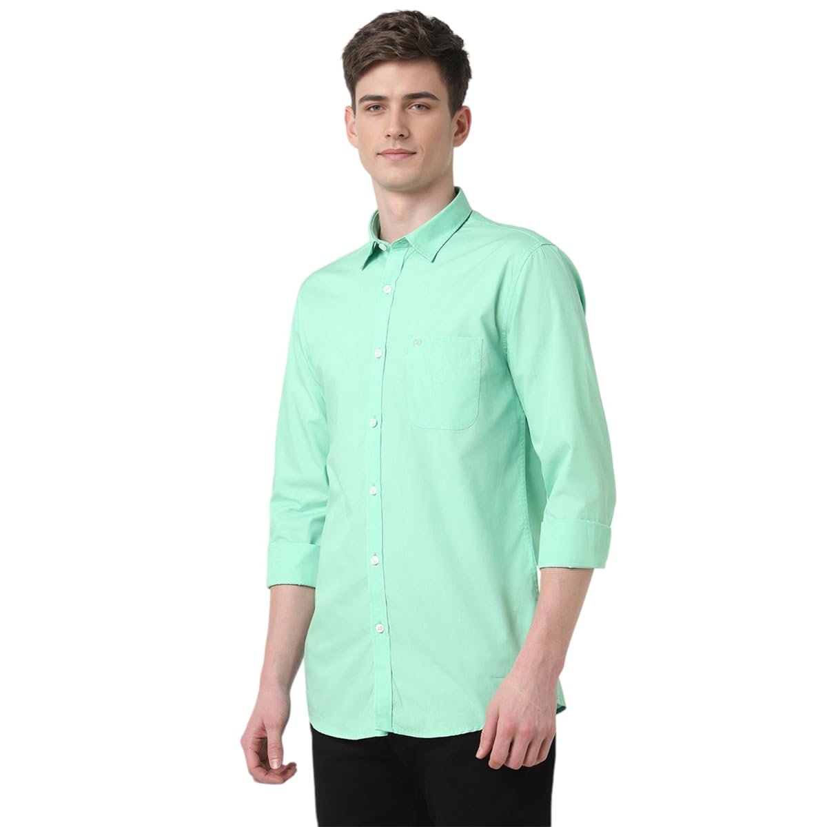 Peter England Men's Classic Slim Fit Full Sleeve Oxford Shirt | 100% Cotton Green - Image 5