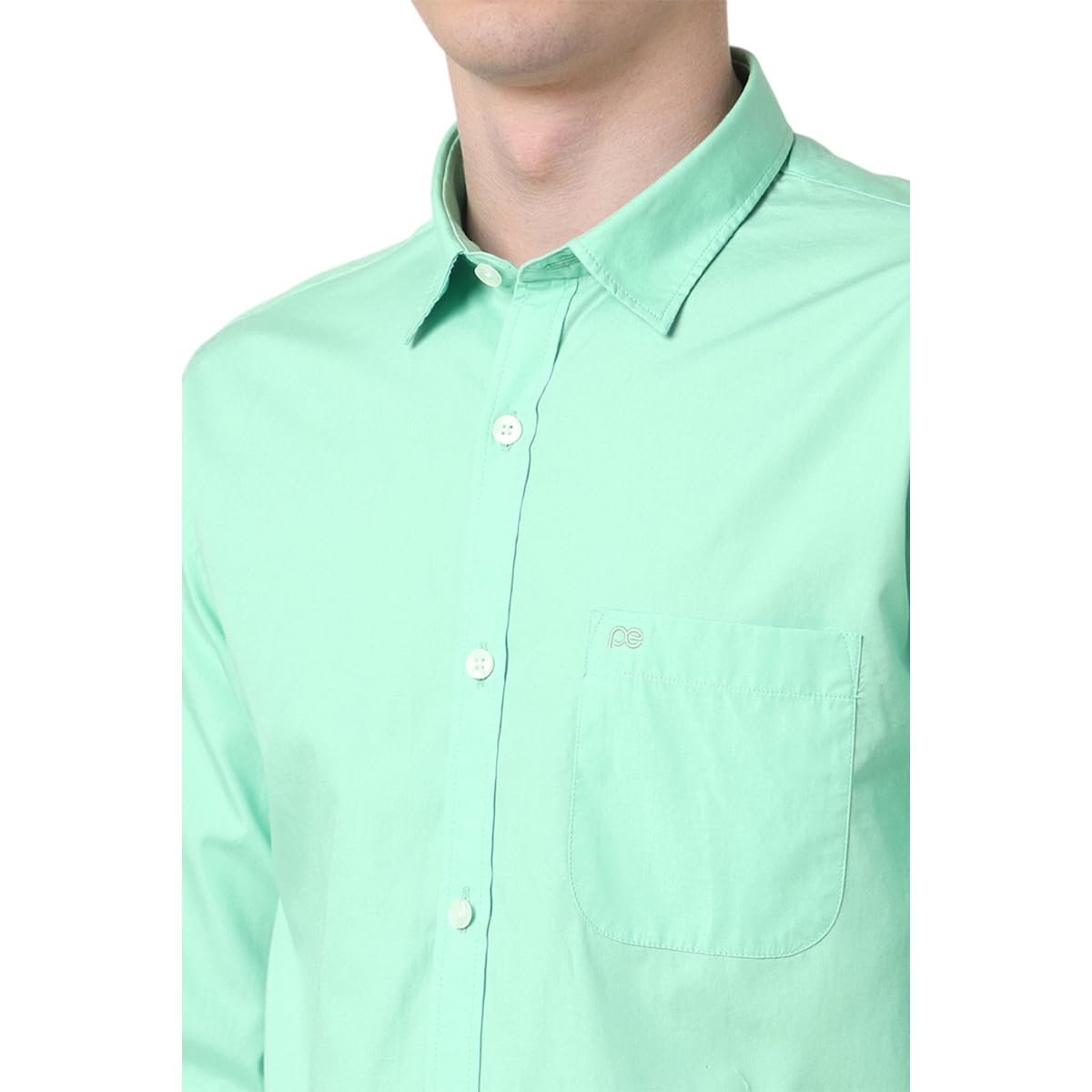 Peter England Men's Classic Slim Fit Full Sleeve Oxford Shirt | 100% Cotton Green - Image 3
