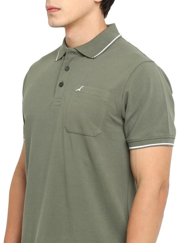 AMERICAN CREW Men Cotton Regular Fit Polo Collar T-Shirt with Pocket (AC392-XL_Light Olive) - Image 2