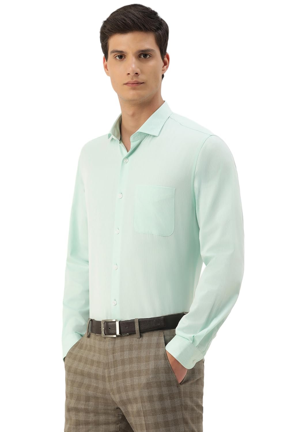 Peter England Men's Classic Textured Slim Fit Full Sleeve Shirt | Wonder Fabric | Cotton Rich | Premium Dobby Green - Image 5