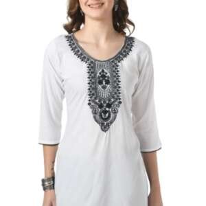 LIBOZA Short Kurti for Women – Lakhnowi Chikankari Embroidered Ladies Kurta, Stylish Girls Top, Ethnic Half Kurtas, Tunic Design Woman Kurtis White