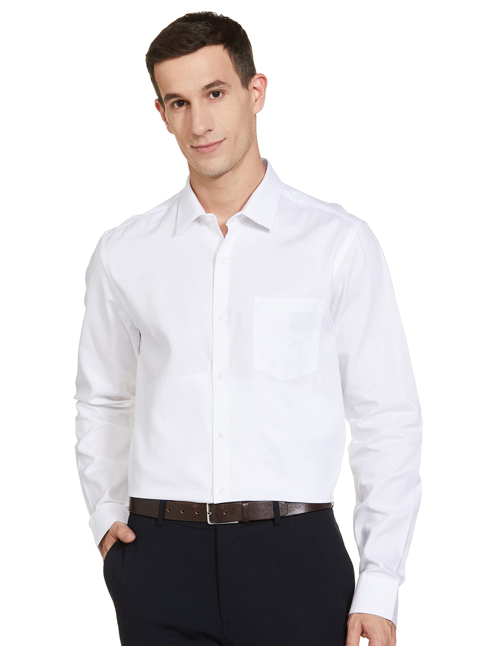 Arrow Men's Solid Full Sleeve Slim Fit Cutaway Collar Cotton Formal Shirt (ARCBOSH0001_White_40)