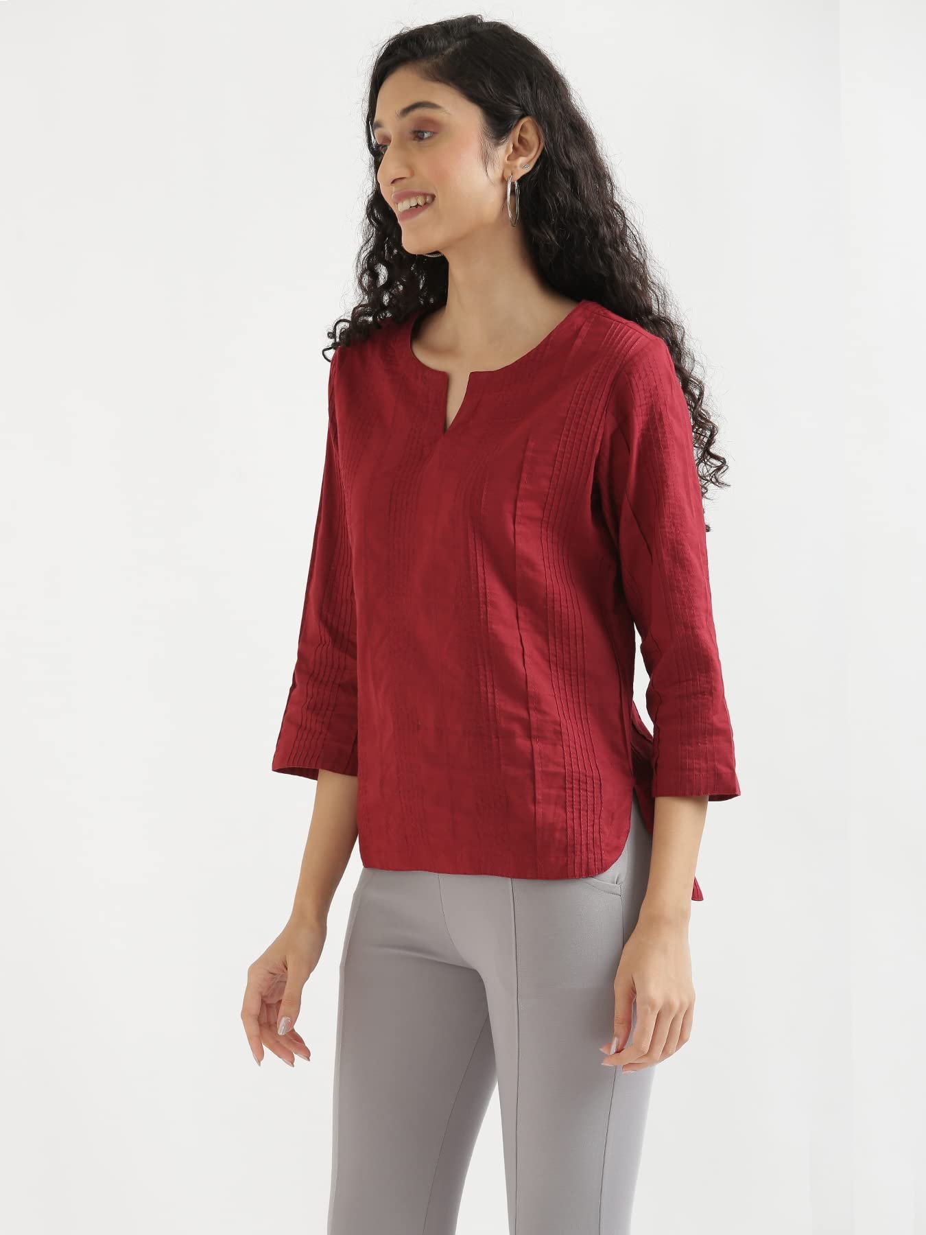 SAADAA Everyday Cotton Top | Women's Regular Solid Color Top | Casual/Office Wear (L, Raspberry) - Image 6