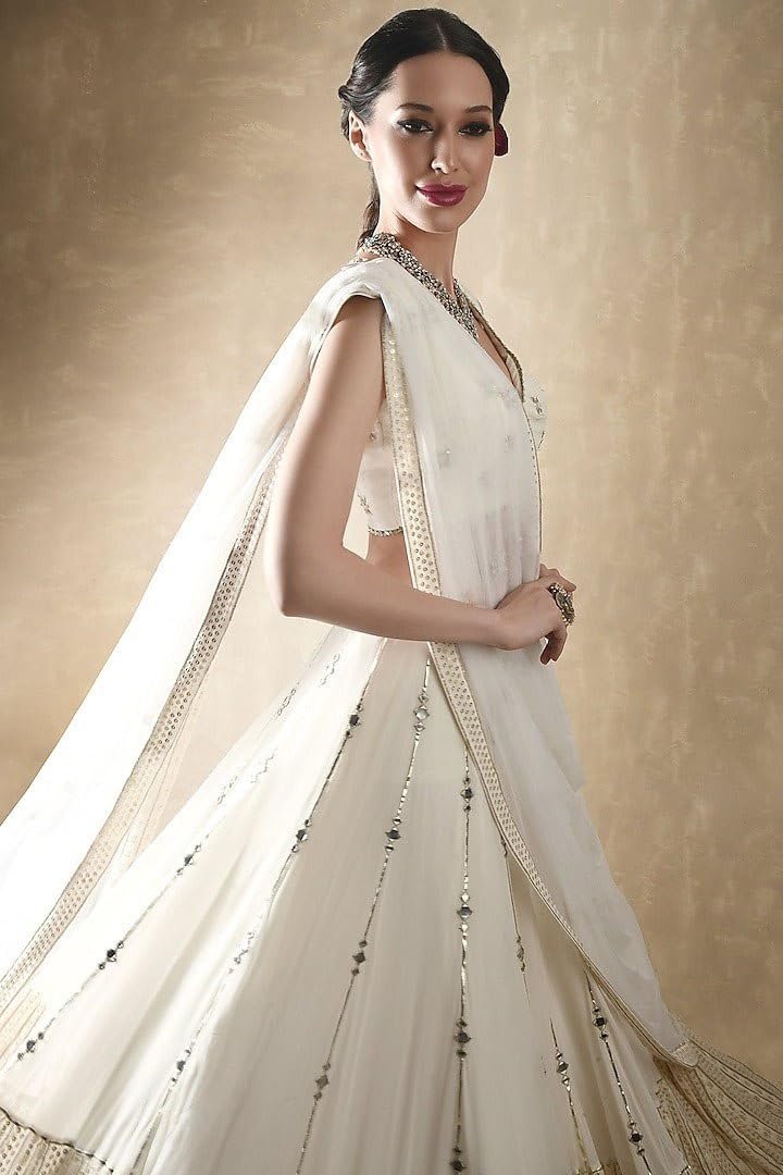 Omkar Tex's Off White color Georgette Bridal Lehenga choli with Dupatta set for women for party,wedding and Festive - Image 2