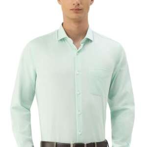Peter England Men's Classic Textured Slim Fit Full Sleeve Shirt | Wonder Fabric | Cotton Rich | Premium Dobby Green