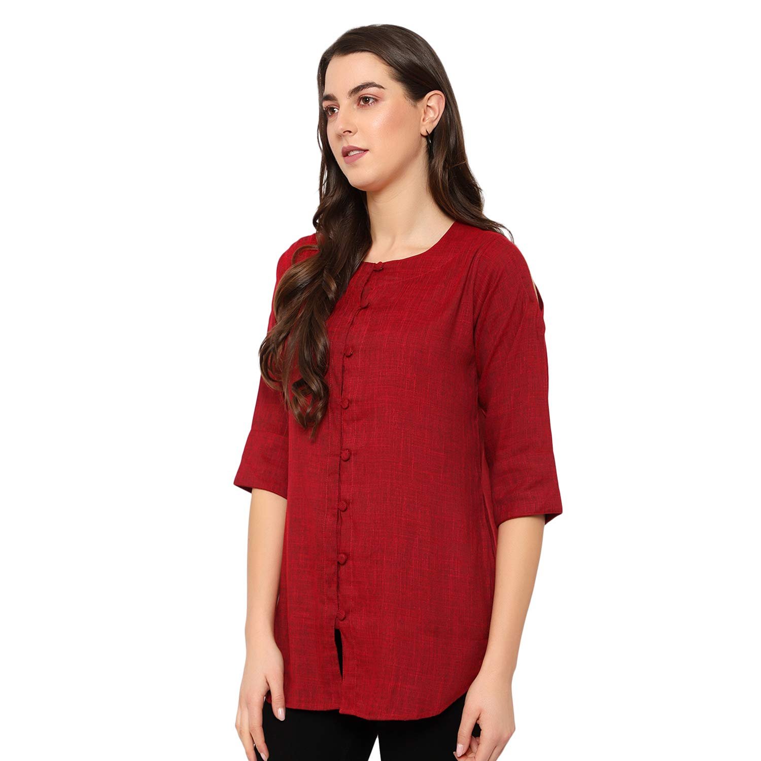Indietoga Women's Plus Size Maroon Solid Cotton Tunic Tops (4XL) - Image 4