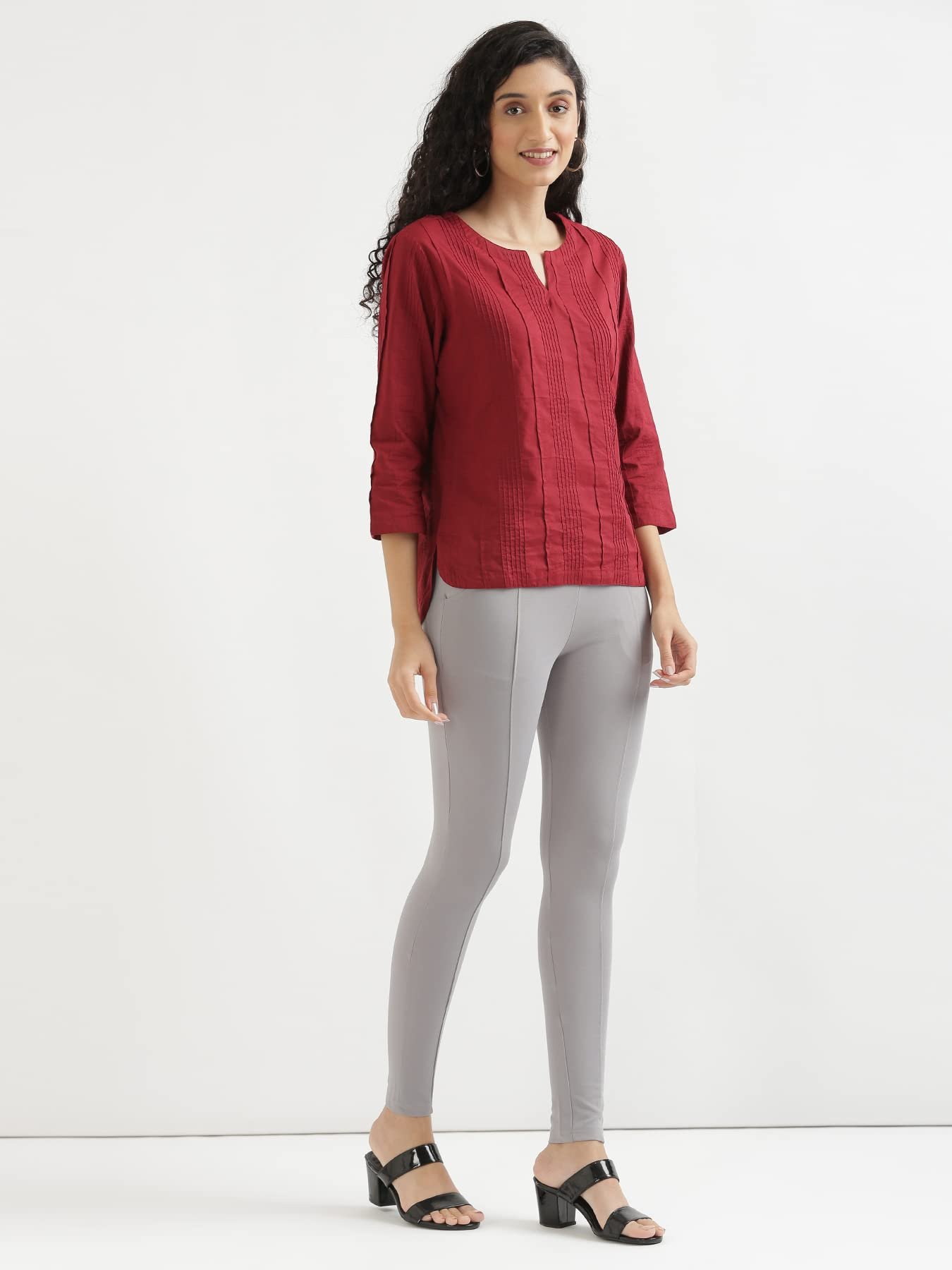 SAADAA Everyday Cotton Top | Women's Regular Solid Color Top | Casual/Office Wear (L, Raspberry) - Image 4