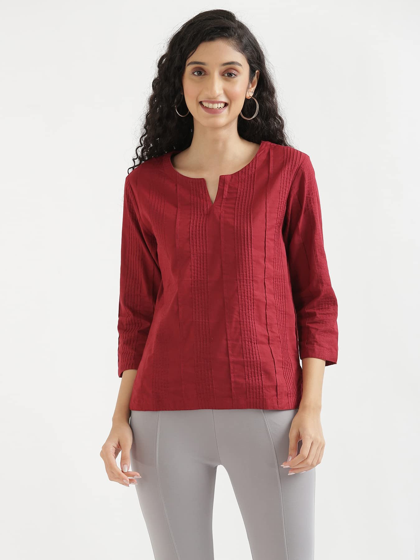 SAADAA Everyday Cotton Top | Women's Regular Solid Color Top | Casual/Office Wear (L, Raspberry) - Image 9