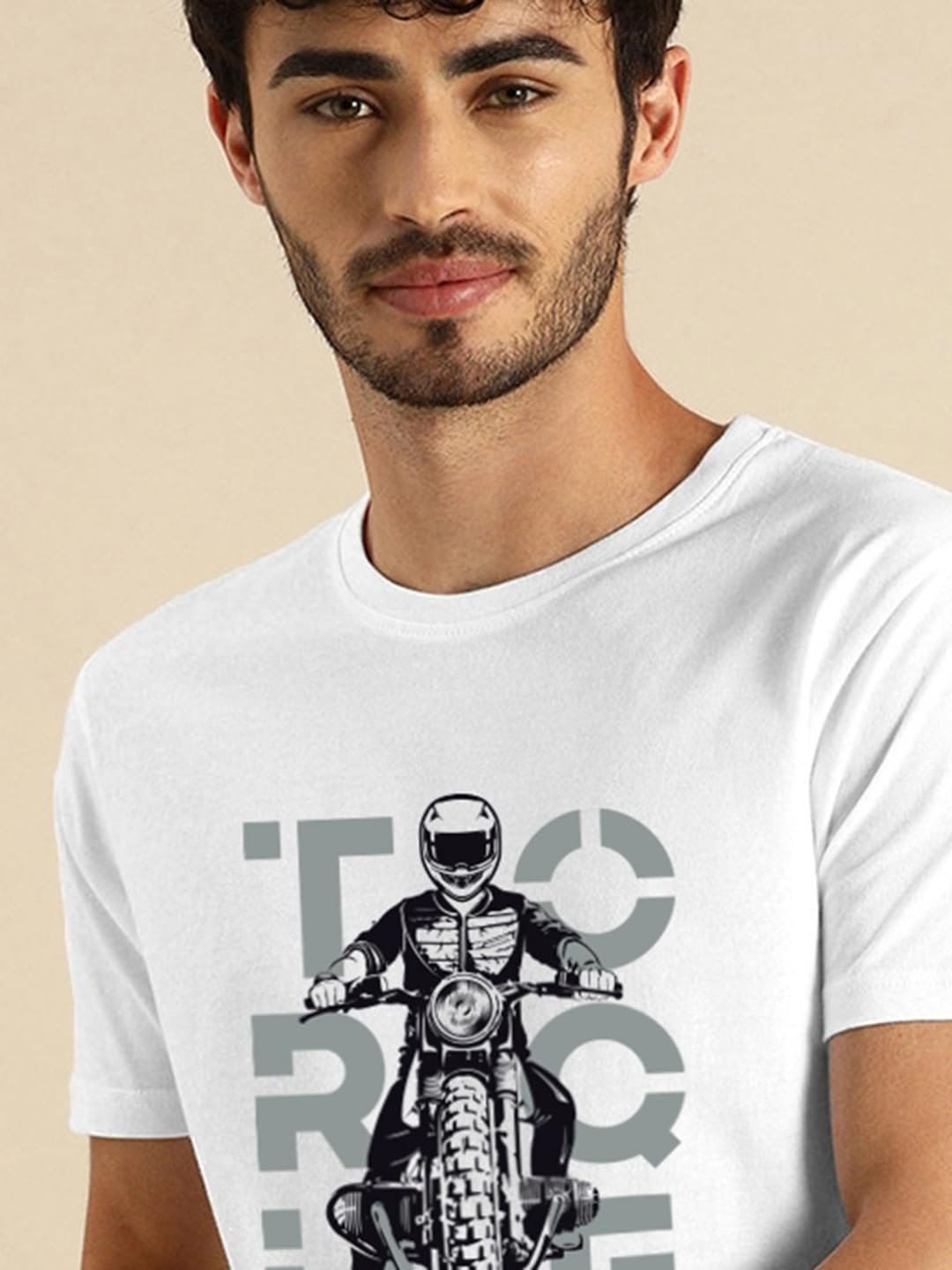 Bewakoof Men's Graphic Print Regular Fit Half Sleeve Round Neck Cotton T-Shirt White - Image 5