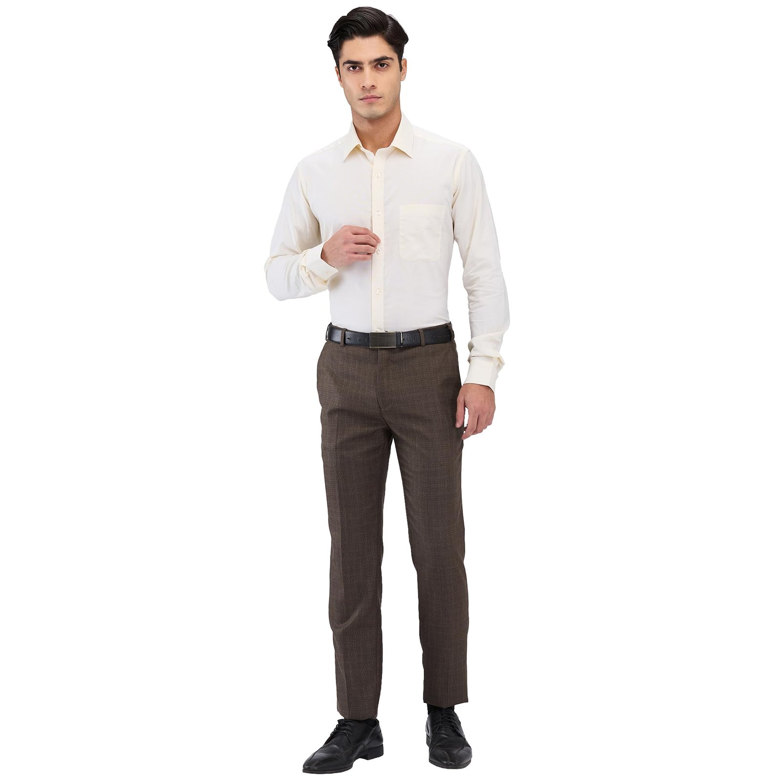 Raymond Men Slim Fit Structure Pattern Pure Cotton Semi Cutaway Collar Full Sleeve Formal Shirt (Size: 42)-RMSX13236-F3 Medium Fawn - Image 4