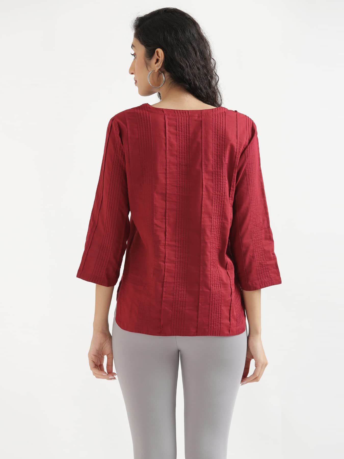 SAADAA Everyday Cotton Top | Women's Regular Solid Color Top | Casual/Office Wear (L, Raspberry) - Image 5