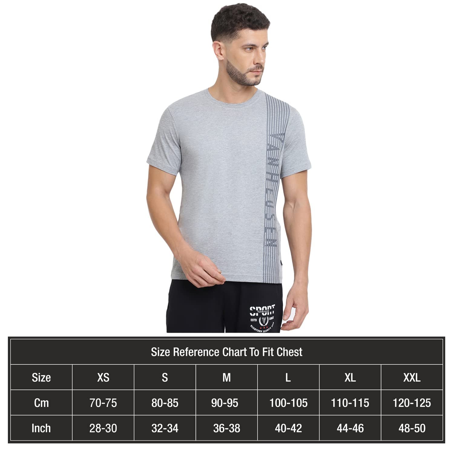 Van Heusen Men Cotton Athleisure Ultra Soft Regular Fit T-Shirt-Crew Neck, Short Sleeve_60044_Grey Melange_L - Image 2