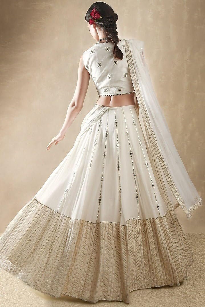 Omkar Tex's Off White color Georgette Bridal Lehenga choli with Dupatta set for women for party,wedding and Festive - Image 3
