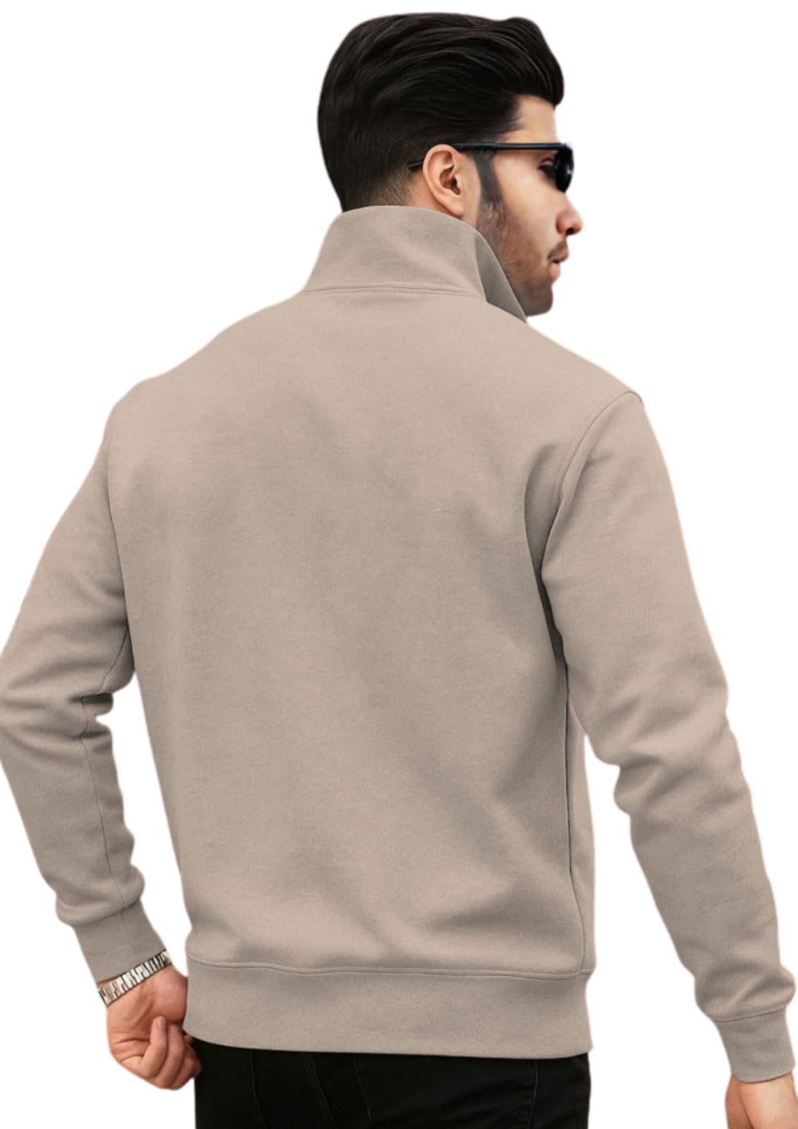 Men's Half Zipper Sweatshirt Fleece Material Collared Winter Wear Loose Fit Warm Pullover Jacket Casual Outerwear for Cold Weather Comfortable Stylish Everyday Use, IN, Alpha, L, Standard - Off white - Image 4