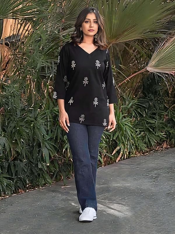 Dream Beauty Fashion Women's Printed Tunic Top with 3/4 Sleeve V-Neck -23" Inches (Kesar-Top-01-S) - Image 5