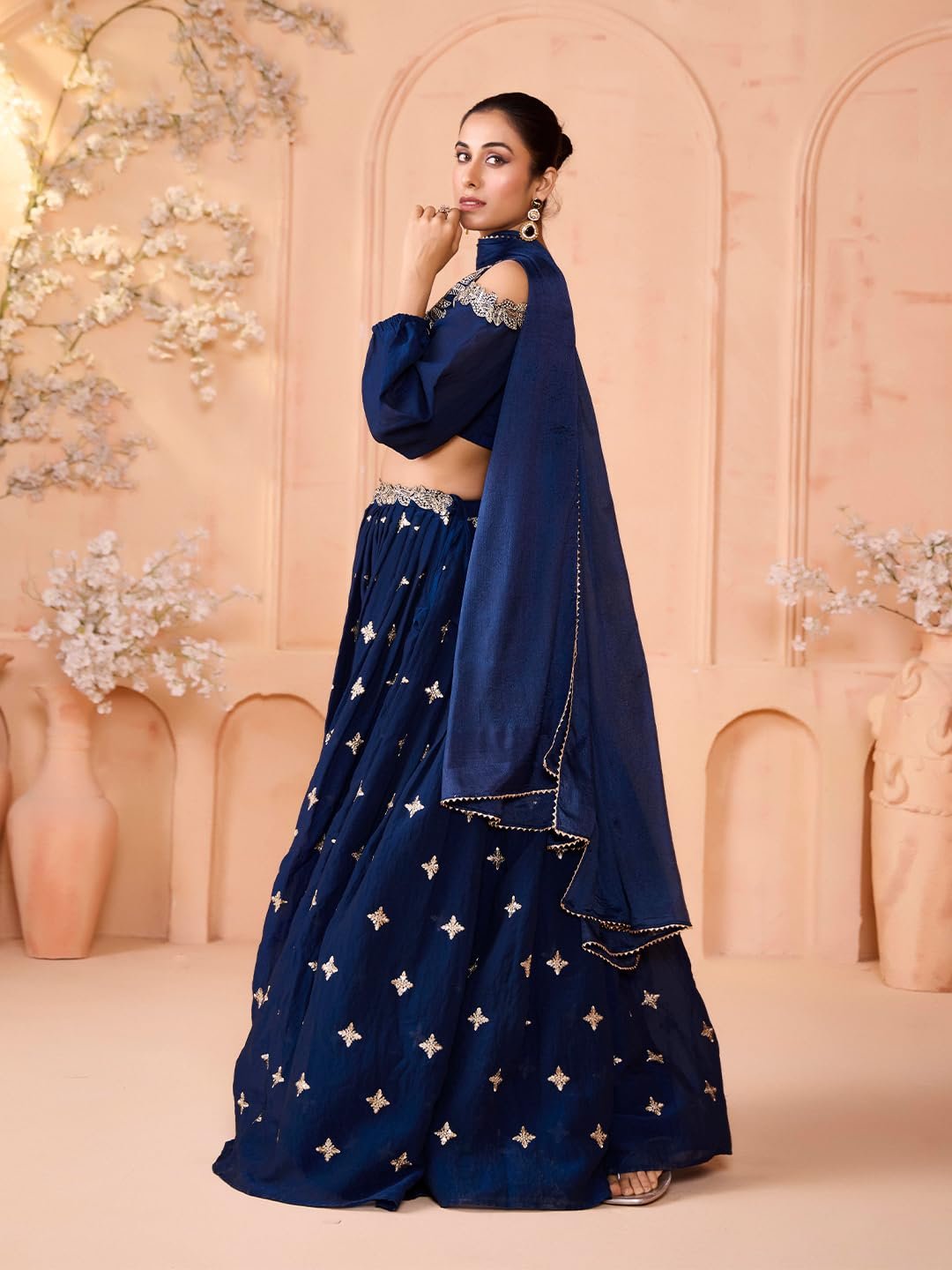 madhuram textiles Womens' Lehenga and Choli Cassata Silk with Embroidery Work Set(M-2527 Mor Pichh_Small) - Image 8