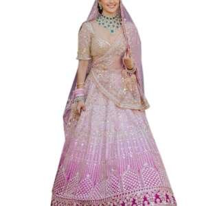 TRENDMALLS Women's Satin Embroidery Bridal Lehenga Choli With Net Dupatta (L148-Pink, Semi stitched)